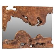 Oglinda de perete, lemn masiv de teak, nuanta natur, 62x62x5 cm