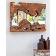 Oglinda de perete, lemn masiv de teak, nuanta natur, 62x62x5 cm