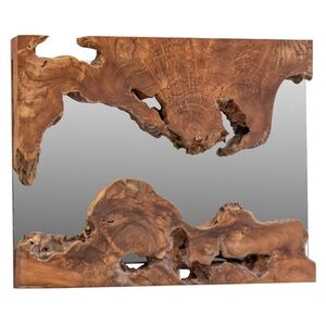 Oglinda de perete, lemn masiv de teak, nuanta natur, 62x62x5 cm