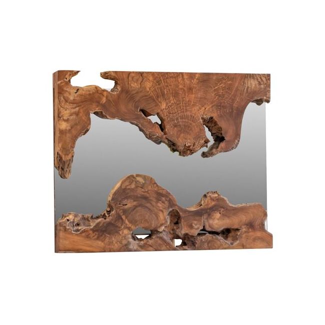 Oglinda de perete, lemn masiv de teak, nuanta natur, 62x62x5 cm