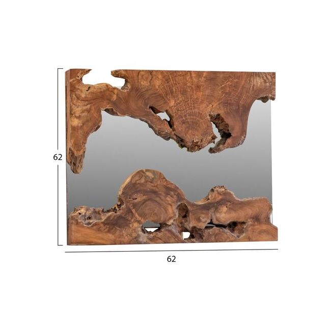 Oglinda de perete, lemn masiv de teak, nuanta natur, 62x62x5 cm